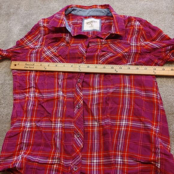 Arizona Jean Co Size Medium M Red Orange Plaid Button Up Long Sleeve Top Shirt - Picture 4 of 10